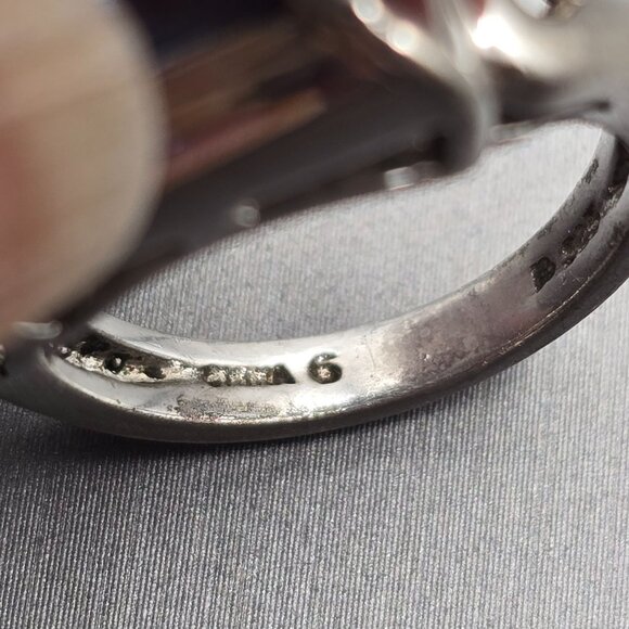 Sterling Silver Blue Sapphire Cathedral Ring Size 6 Scrolled Heart 7.43g Signed - Picture 7 of 13